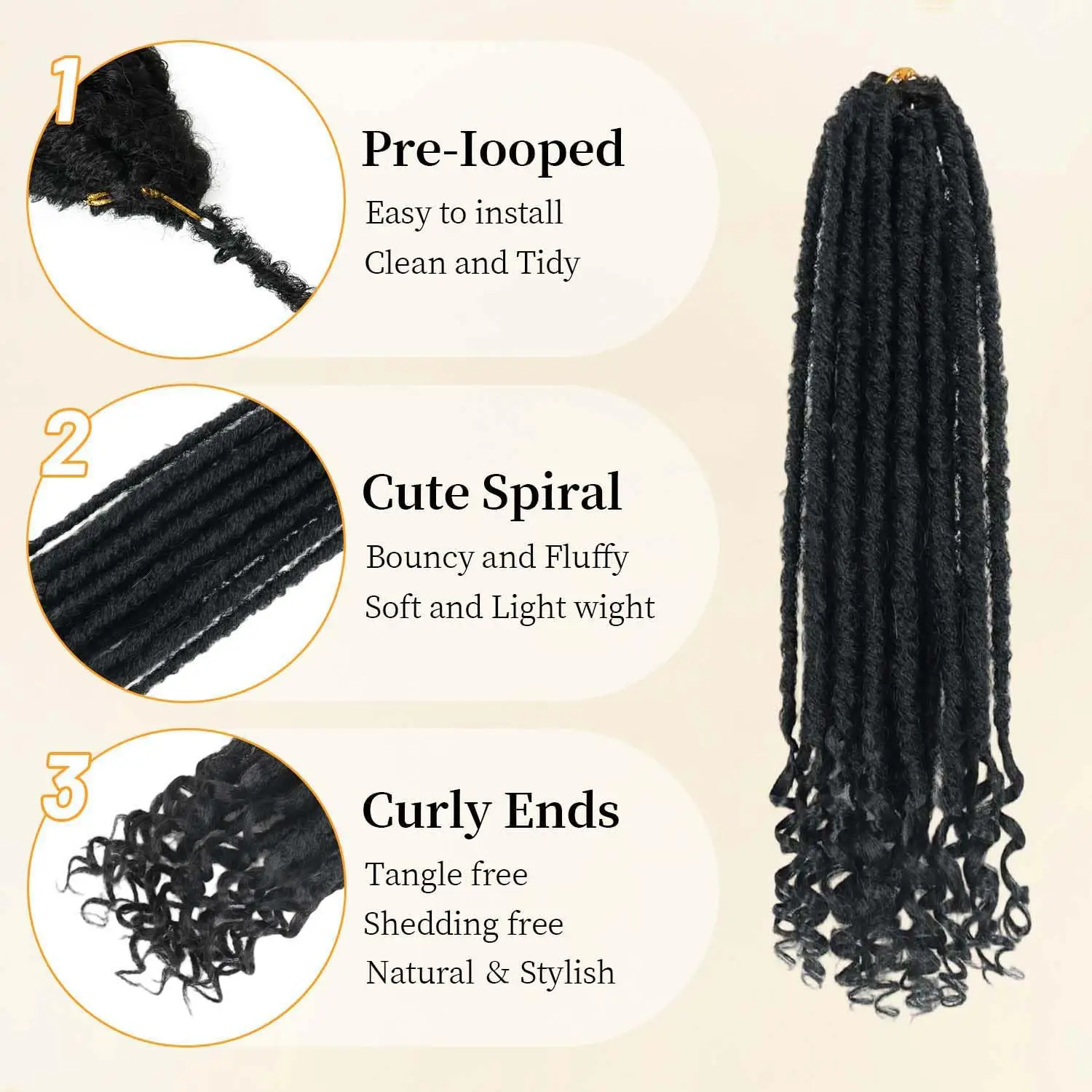 Goddess Locs Crochet Hair 16/20 Inch Straight Faux Locs Crochet Braids, Pre-Looped Curly Soft Synthetic Braiding Hair