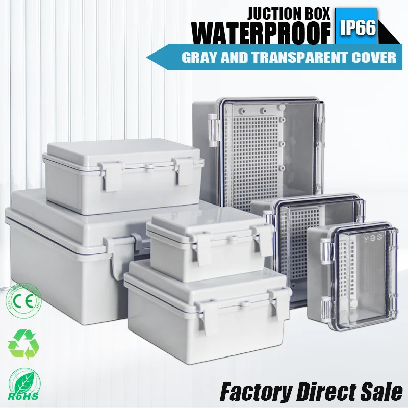 IP66 Outdoor Electronic Box Instrument Hinge Case Gray/Transparent Cover Enclosure ABS Plastic Waterproof Juction Box
