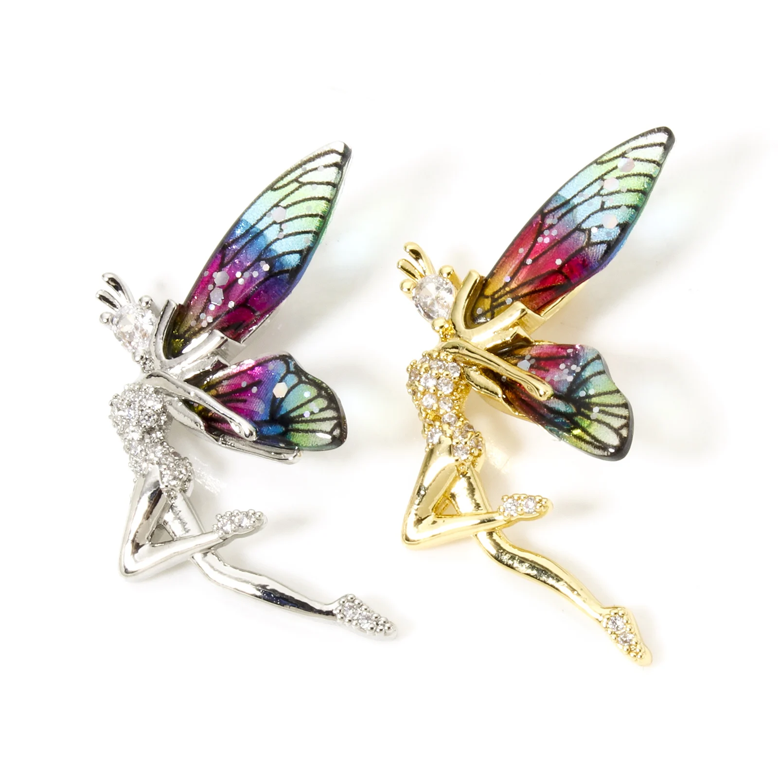 1pc New Brass Charms Multicolor Resin Fairy Wing Rhinestone Pendant DIY Necklace For Women Wedding Party Jewelry 3.6cm x 2.4cm