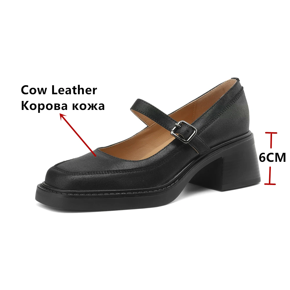 FEDONAS 2024 Women Genuine Leather Pumps Buckles Fashion Square Toe Party Wedding Shoes Woman Thick High Heeled Office Pumps