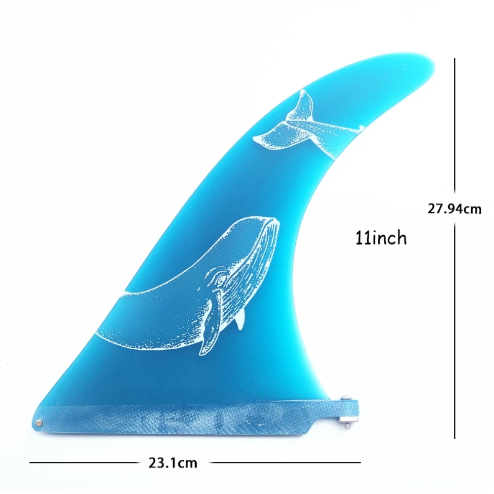 10/11inch Longboard Fin For Sup Keels Fiberglass High Performance Single Fins Clear Blue Surfboard Fin With Screw