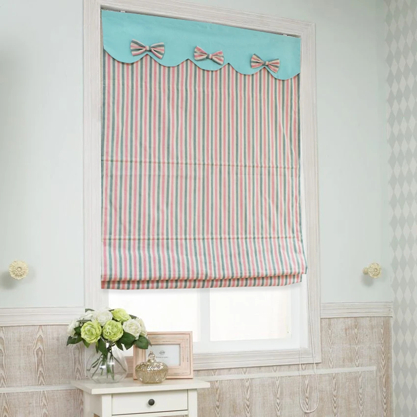 Cartoon Girl Room Pink Striped Blackout Roman Blinds Customized Window Shades For Living Room Easy To Install