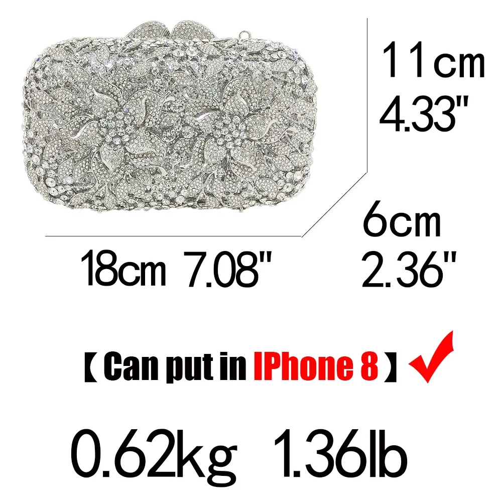 Boutique De FGG (in stock) Dazzling Silver Flower Women Crystal Clutch Evening Bags Wedding Party Minaudiere Handbag and Purse