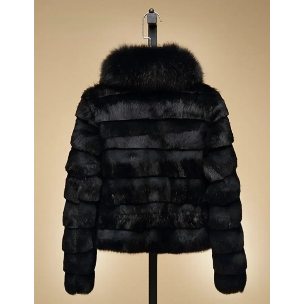 Fox Fur Jacket Winter for Women 2024 New Real Rabbit Fur Coat with Fox Fur Collar Full Pelt Rabbit Fur Waistcoat High Street