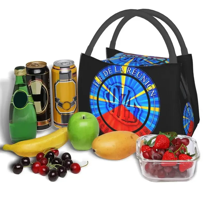 Custom 974 Reunion Island Flag Lunch Bag Men Women Thermal Cooler Insulated Lunch Boxes for Picnic Camping Work Travel