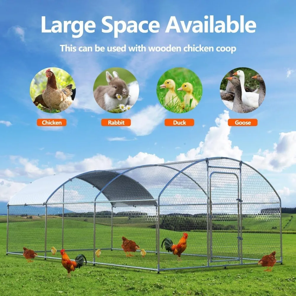 Large Metal Chicken Coop , Waterproof and Anti-Ultraviolet Cover,9.2'W x 18.7'L x 6.5'H,Dome Shaped Outdoor Cages.