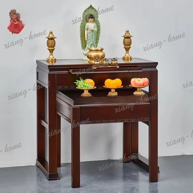 FG  Home Simple Offering Table Modern Cloud Pattern Solid Wood Carved Buddha Table Buddha Altar Strip Case Middle Hall
