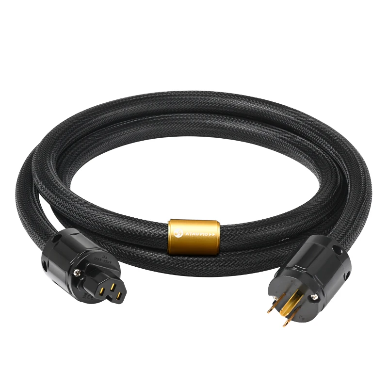 ATAUDIO HiFi EU Power Audiokabel Hoge kwaliteit 6N OFC Dubbel afgeschermd met vergulde stekker Wisselstroomkabel voor luidsprekerversterker