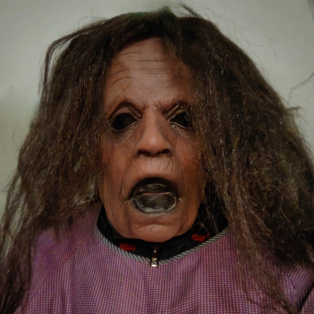 قناع الجدة القديمة المخيف مع شعر رعب واقعي شيطان الجدة قناع حفلة الهالوين تأثيري منزل مسكون المزحة الدعائم