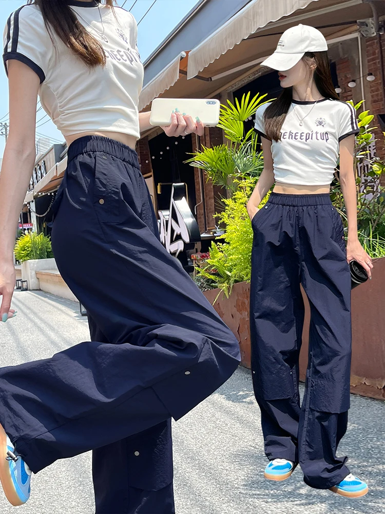 سراويل نسائية صيفية سريعة الجفاف - سراويل رياضية كاجوال فضفاضة بتصميم برشام عصري كوري #3