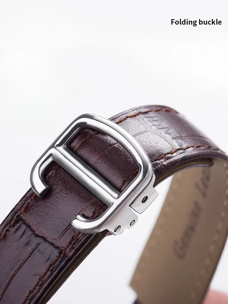 For Cartier Watch Strap Men Women Bamboo Knot Tank Leather Solid Stainless Steel Fold Buckle 22mm London Solo Series Watchband