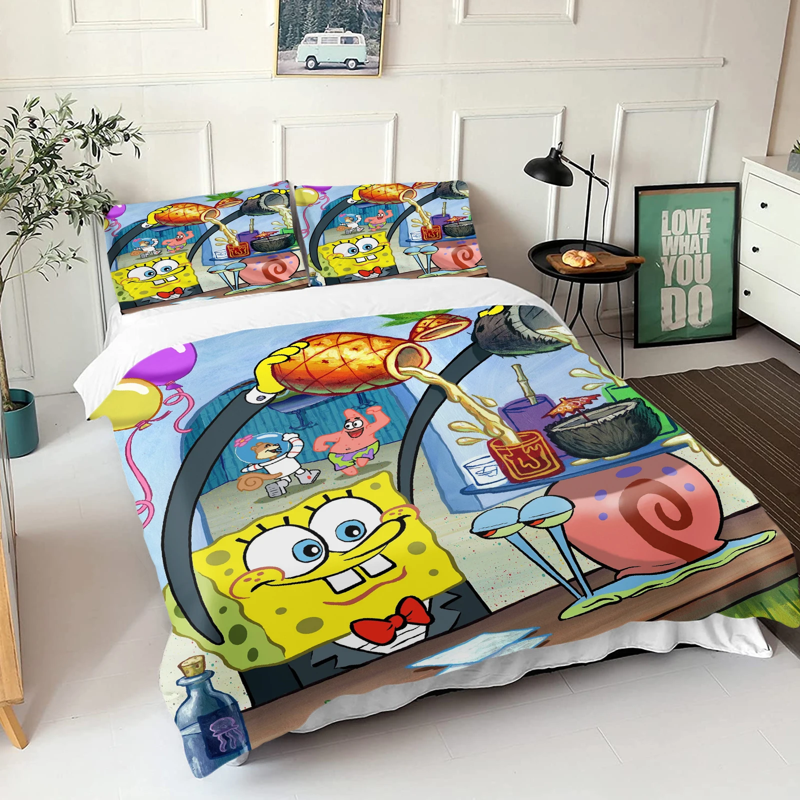 Spongebob Patrick Star Printed 3-Piece Set 1 Quilt Duvet Cover Bedding Set Twin Size Sets Queen 3D Children\'S Bedding