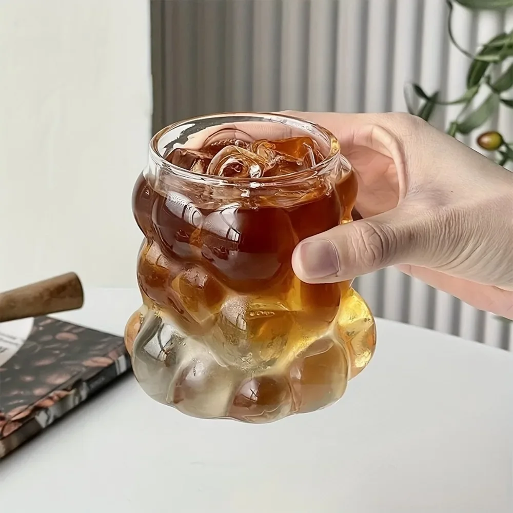 1pc 350ml unregelmäßig klar hitze beständige Glas Kaffeetasse stilvolles Design Trinkglas Eis Kaffeetasse Sommer Winter Trink geschirr