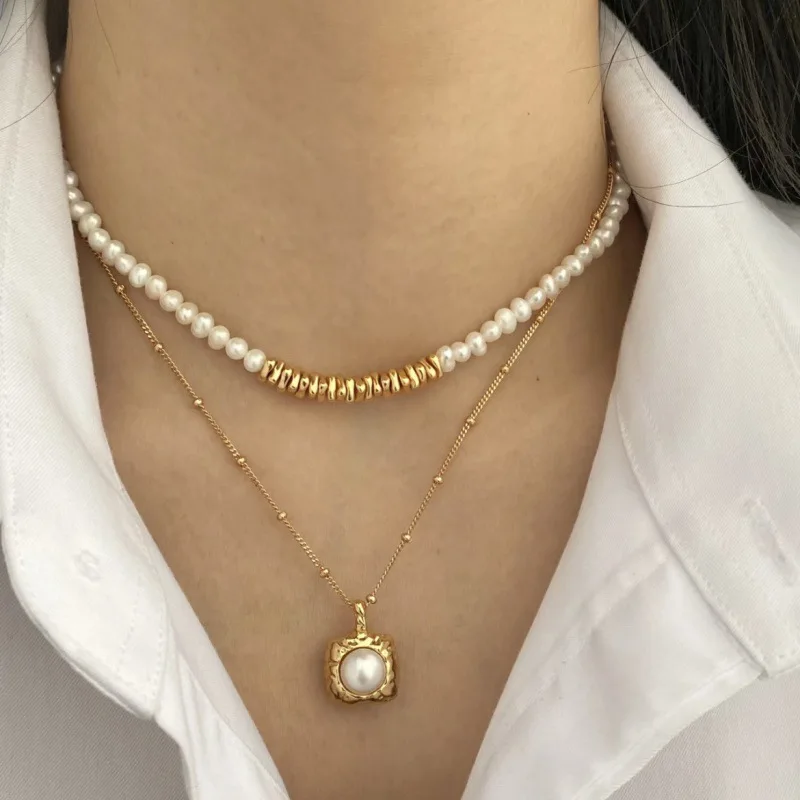 Classic Jewelry Sets Pendant Necklace for Women Micro Zircon Pearl Multilayer Metal Chain Choker