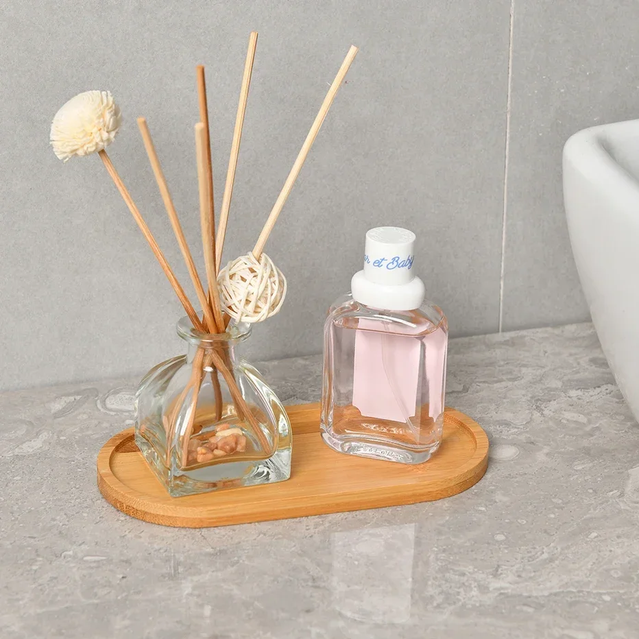 Wooden Soap Dispenser Tray Vanity Countertop Bottles Organizer Holder Round Square Candles Jewelry Storage Tray for Bathroom