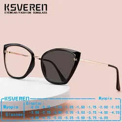 KSVEREN Photochromic Myopia Glasses Cat Eye Prescription Glasses Women Optical Spectacles Frame -0.5 -1.25 -3.75 -4.0 -4.5 -5.0