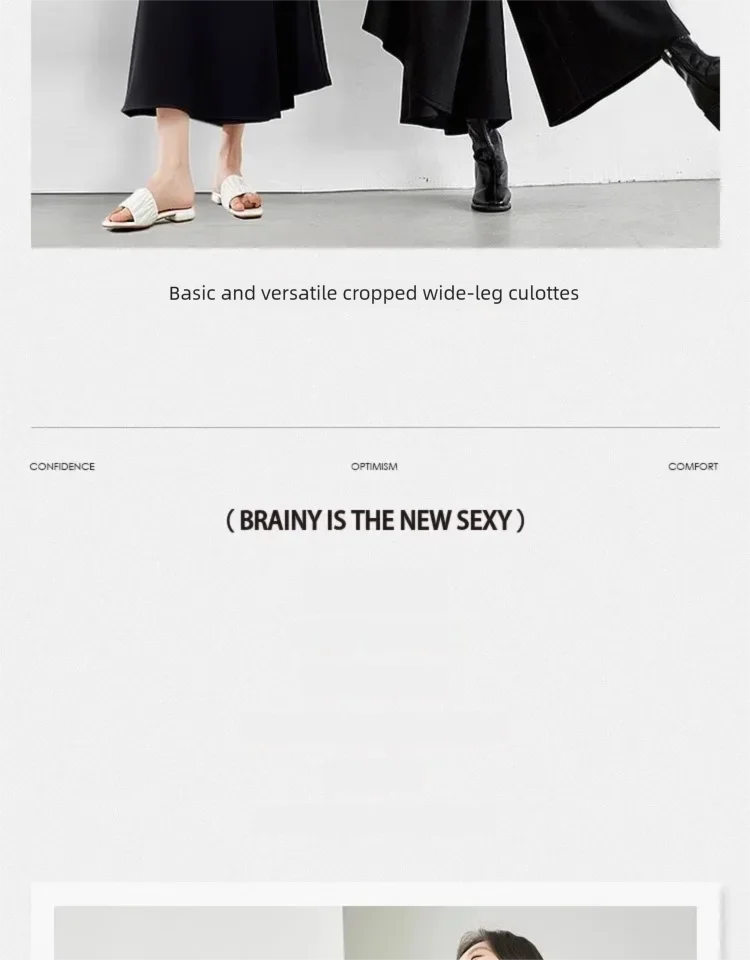 VIMLY Black Wide-Leg Pants 2026 Autumn Flowy Ankle-Length Side Zipper Detail Trousers Office Lady Commuter Fashion Bottoms A1738