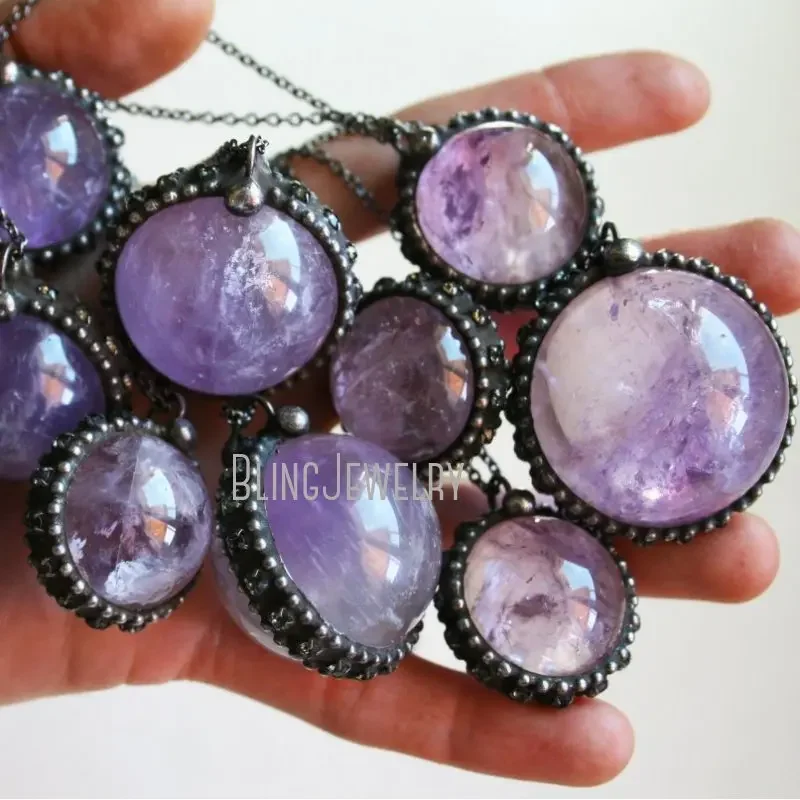 

10pcs Amethyst Crystal Ball Sphere Necklace Layering Gothic Chain Collares Goth Halloween Stainless Steel Jewelry Collares Y2k