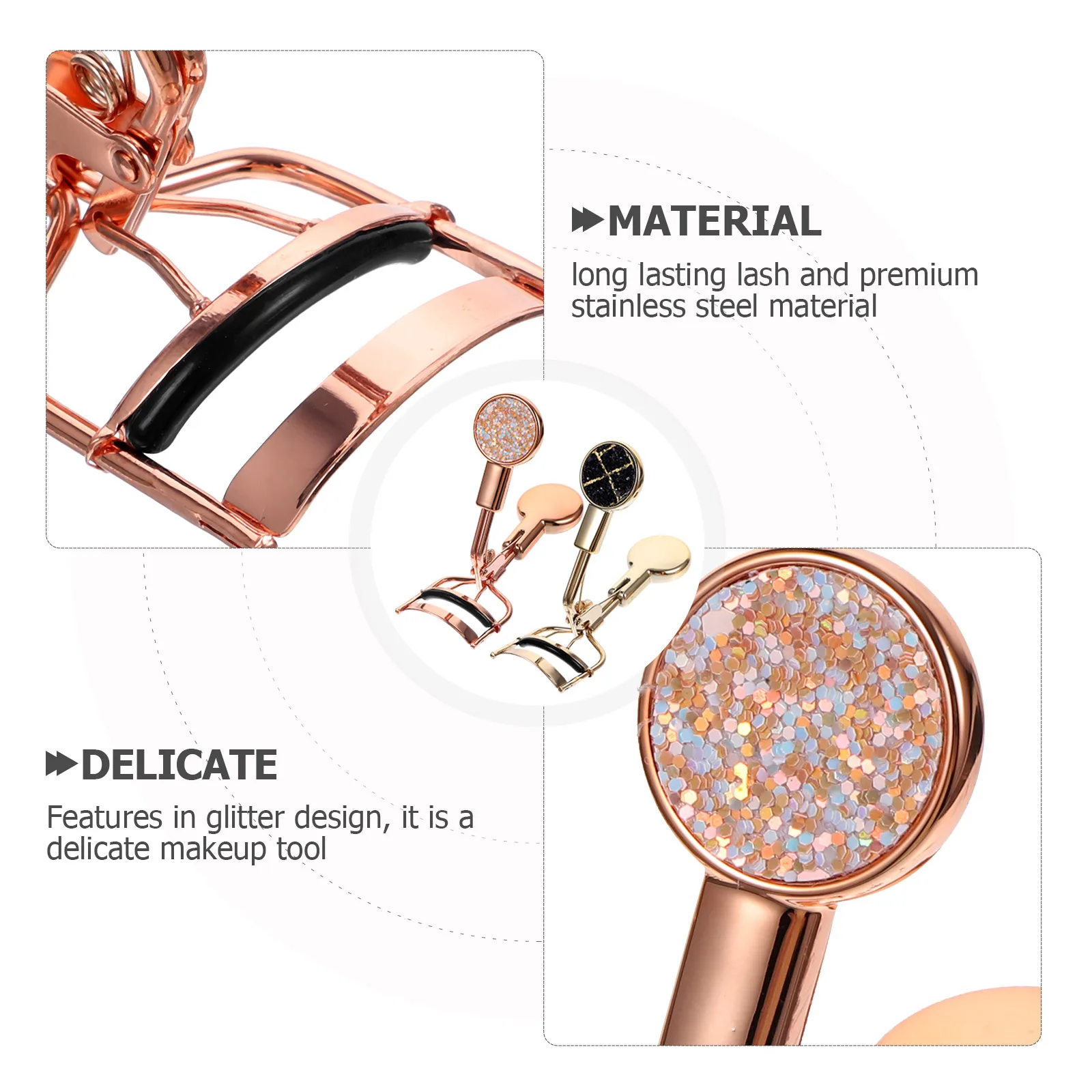 

2 Pcs Eyelash Curler Professional Makeup Tool for Asian Eyes Stainless Steel Glitter Design Long Lasting Durable Curled Lashes