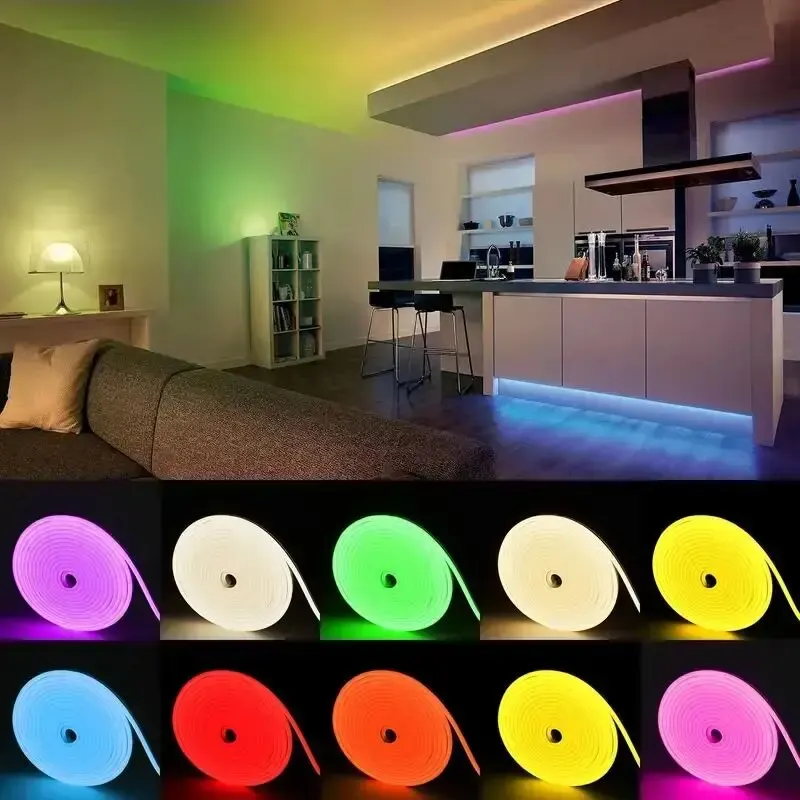 Pop 5m LED Neon Sign Strip Lights 12V Flexible Ribbion Rope Waterproof Silicone Neon Lamp Outdoor DIY Diode Tape Home Garden Dec