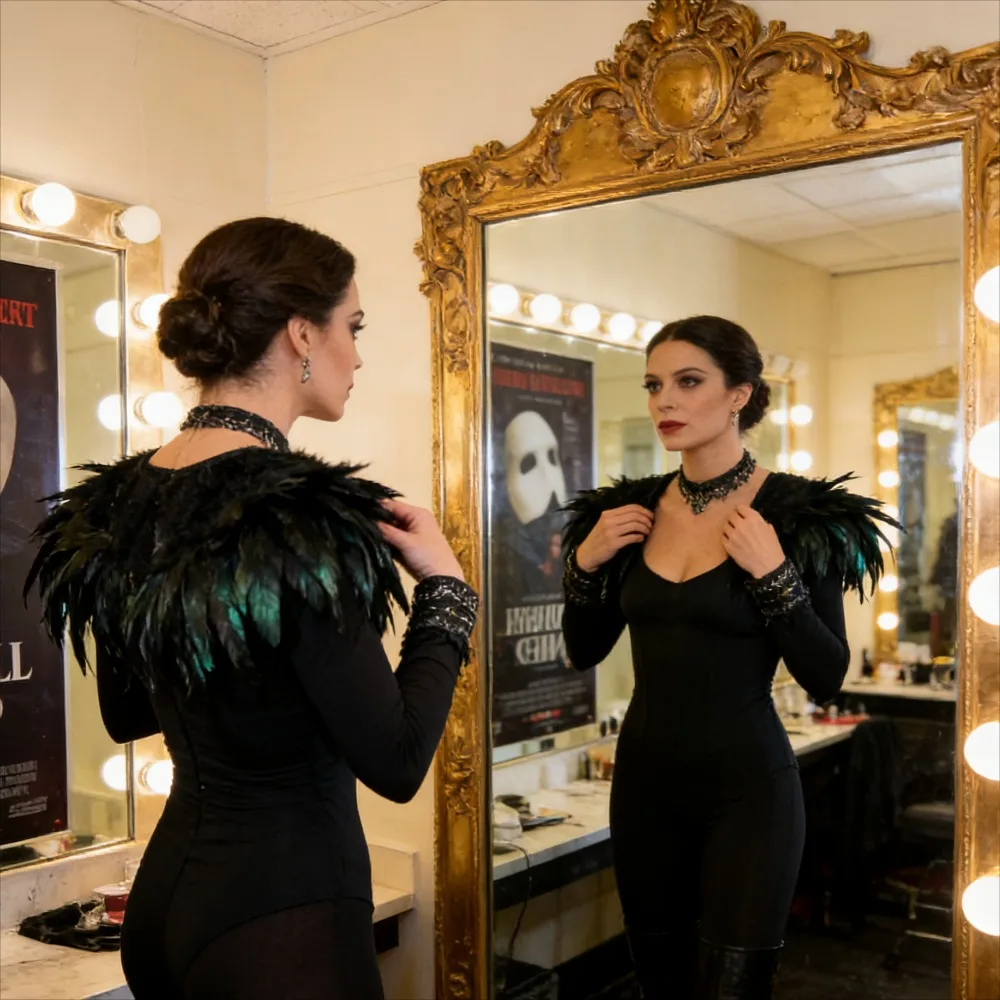 مجموعة حفلات الكرنفال القوطية - سوار قوطي شال ريش وإكسسوارات أداء تنكرية