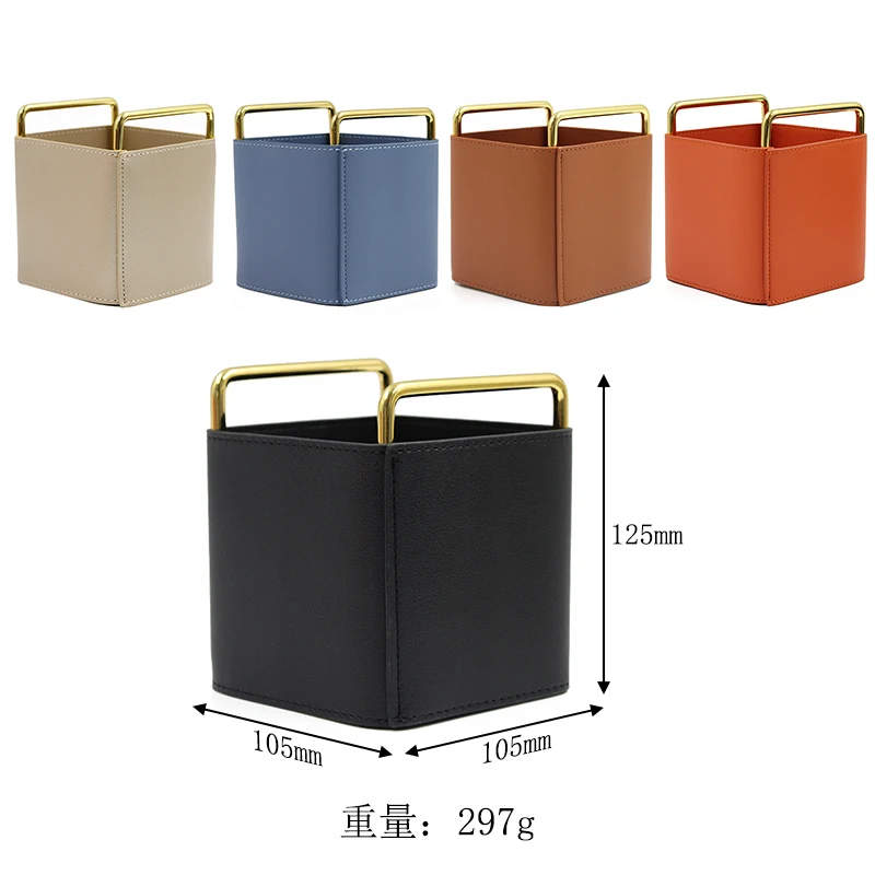 Minimalist Metal Pen Holder, Leather Storage Frame, Nordic Style, Makeup Cylinder