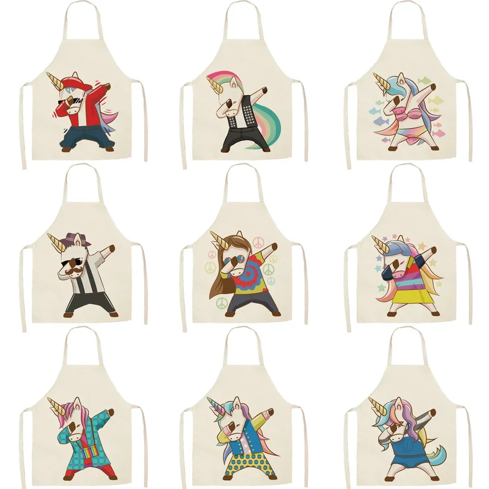 1 piece of kitchen parent-child apron cartoon unicorn music print sleeveless cotton and linen apron men's and women's household