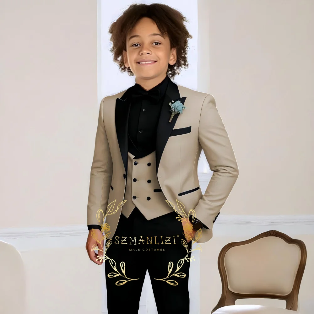 Boys Suit Wedding Tuxedo 3 Pieces Peaked Collar Jacket Pants Vest Child Formal Blazer Set Slim Fit Outfit costume garcon mariage