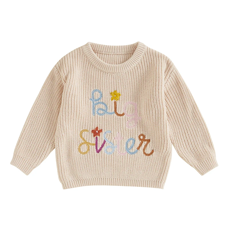 

Toddler Baby Girl Knit Sweater Crewneck Long Sleeve Pullover Sweatshirt Big Sister Little Sister Fall Winter Clothes