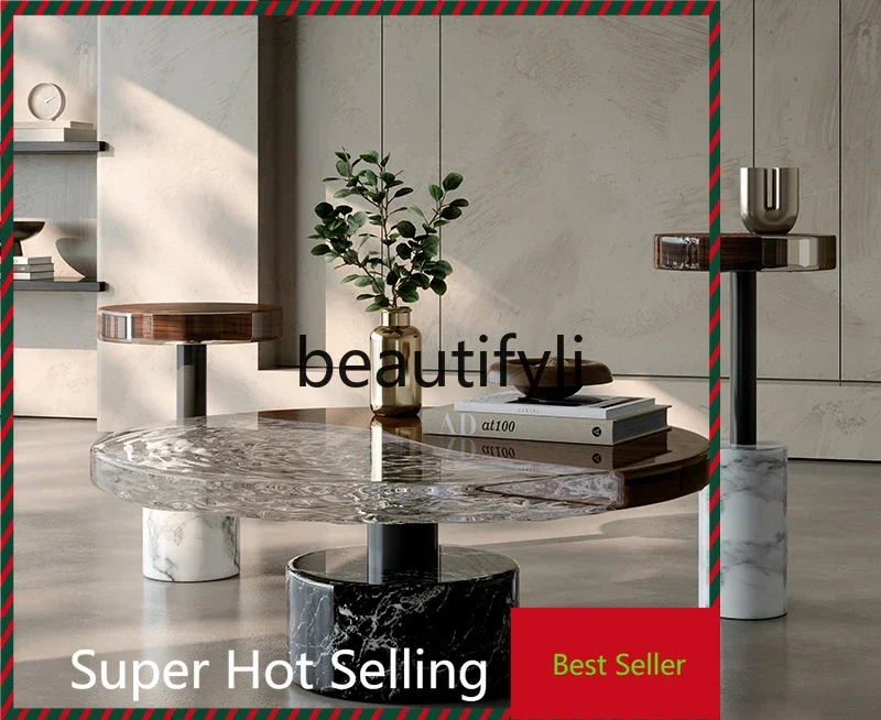 

Solid wood new simple marble round living room coffee table table G1218