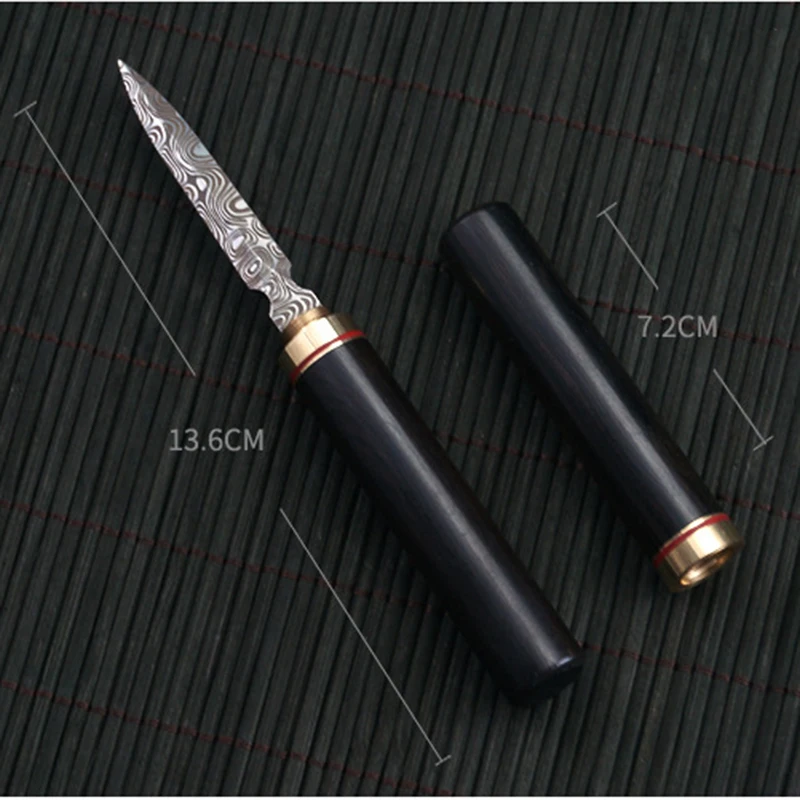 High Quality Stainless Steel Ebony Chinese Puer Tea Needle Cutter Damascus Pattern Tea Knife Prying Tea Tool Gift