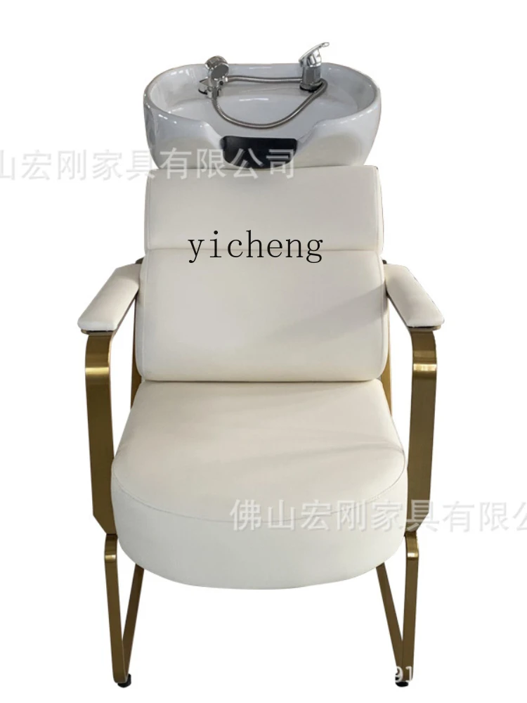 Zk Barber Shop Shampoo Chair Ceramic Deep Basin Hair Salon Hair Salon Lying Half Stainless Steel Flushing Bed