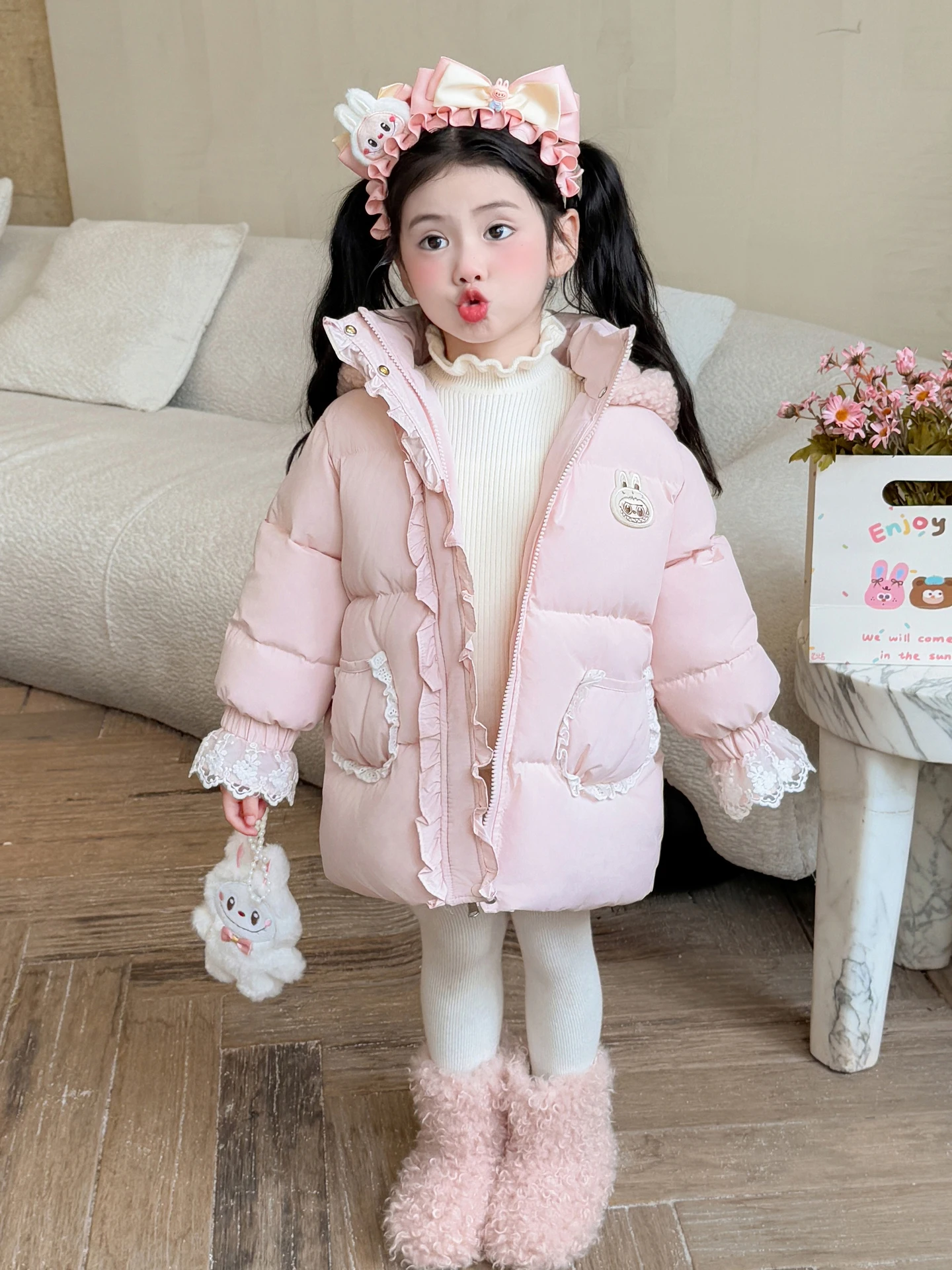 

Утепленное хлопковое пальто для девочек, зимнее, средней длины, детская одежда, пальто для маленьких девочек, на молнии