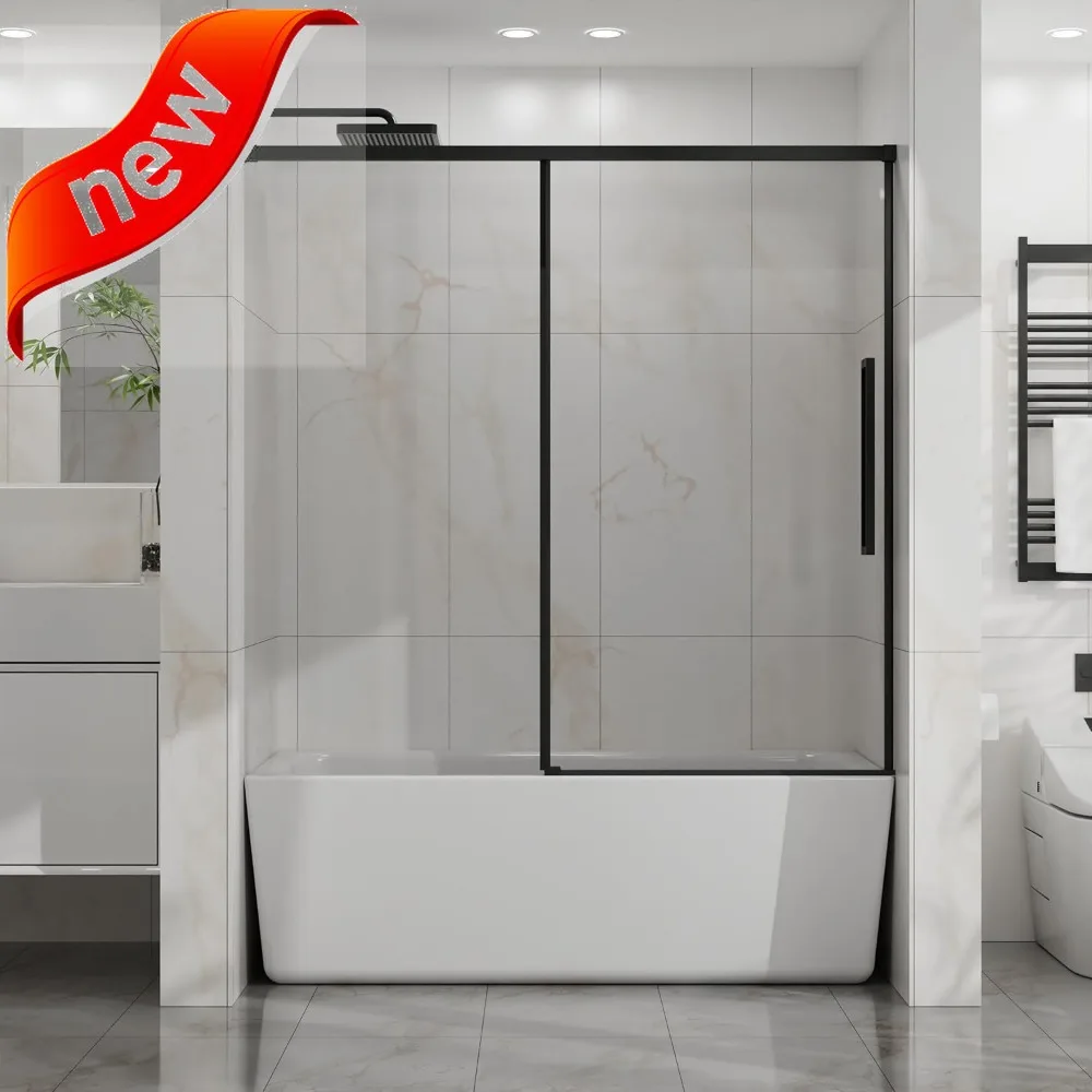 

60 x 58 Bathtub Shower Door, Semi-Frameless with 1/4 Tempered Glass, Adjustable Stainless Steel Sliding Door