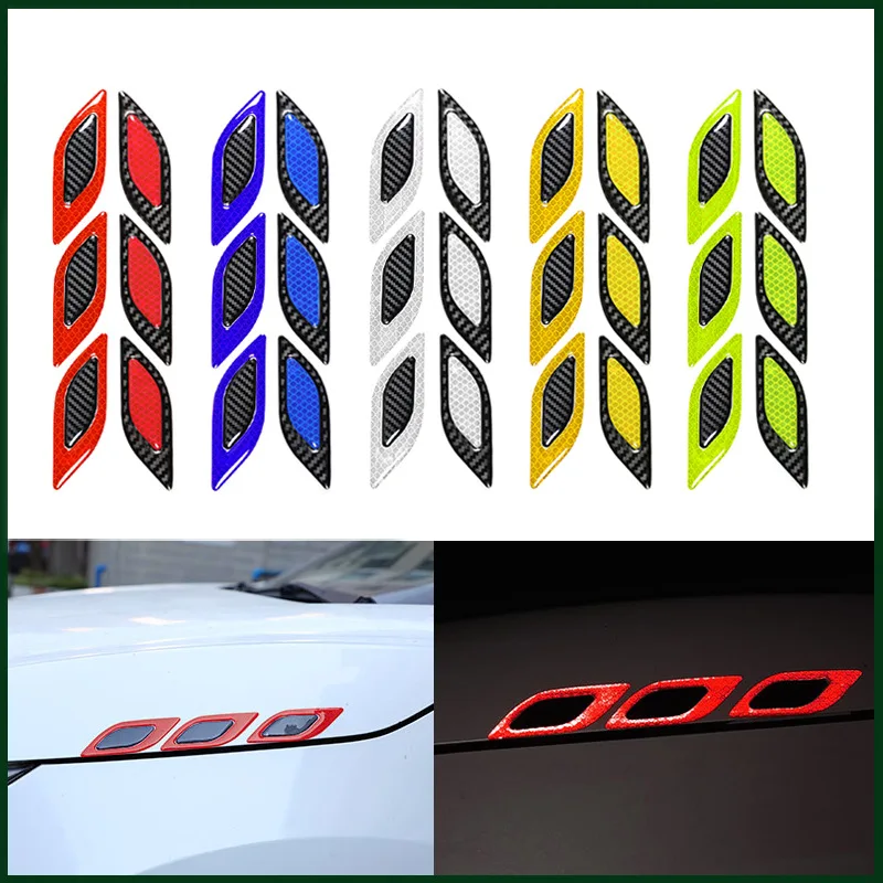 

6PCS Car Fender Hood Bumper Reflective Decal Safety Warning Stripe Vehicle Protection Body Stickers Decor for Universal auto