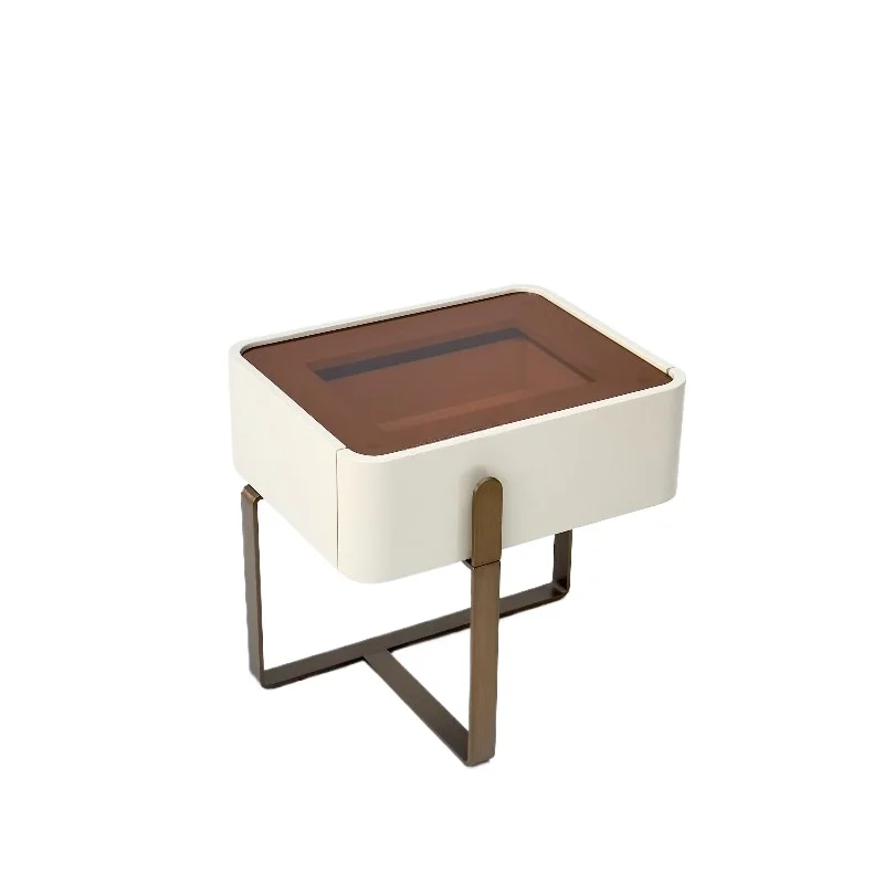 Grey Wooden Bedside Table with 2 Drawers Smart Bedside Table Bedroom Hotel Application Bedroom Furniture