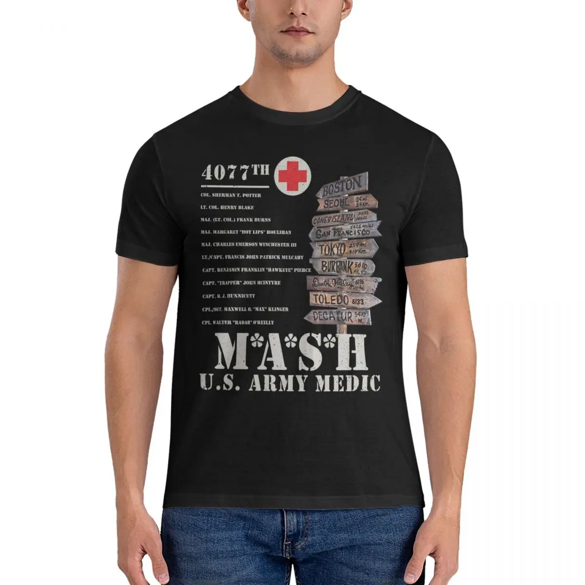 Men T-Shirts Mash 4077 TV Show Signpost Leisure Pure Cotton Tee Shirt Short Sleeve T Shirts O Neck Clothes 4XL 5XL