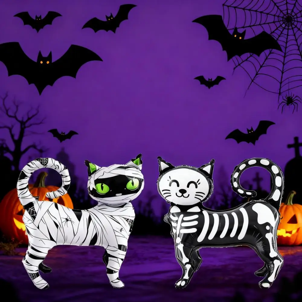 1 stücke Halloween Party Dekoration mit Schwarzer Katze Aluminium Folie Ballons Stehende Cartoon Skelett Katze Bindung Tuch Design Ballon