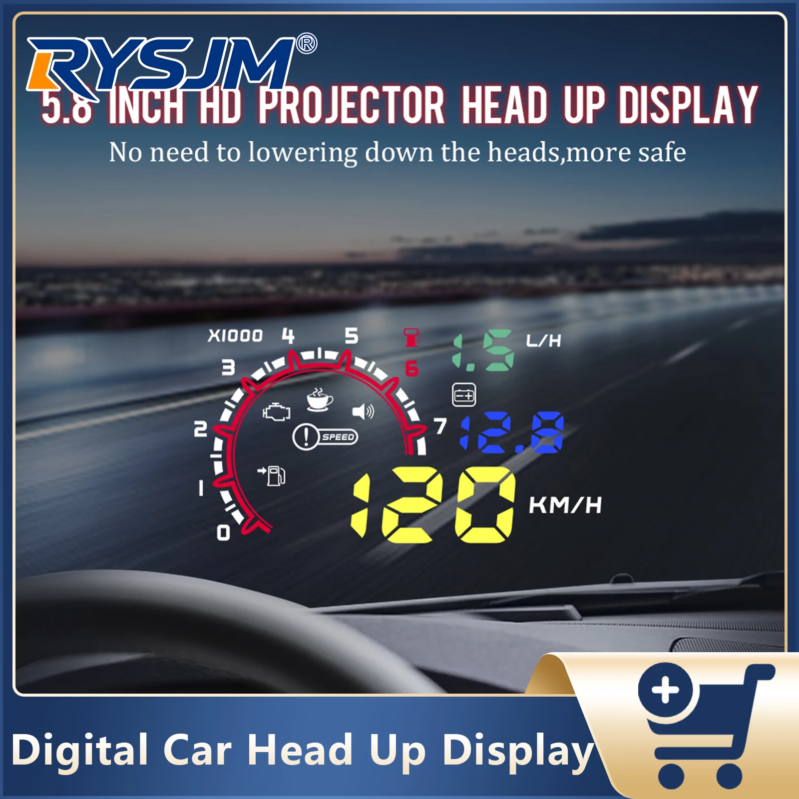 W02 Car OBD Speedometer Projector OBD2 Auto Head Up Display For HUD RPM Fuel Consumption Water Temp Voltage On-board Computer