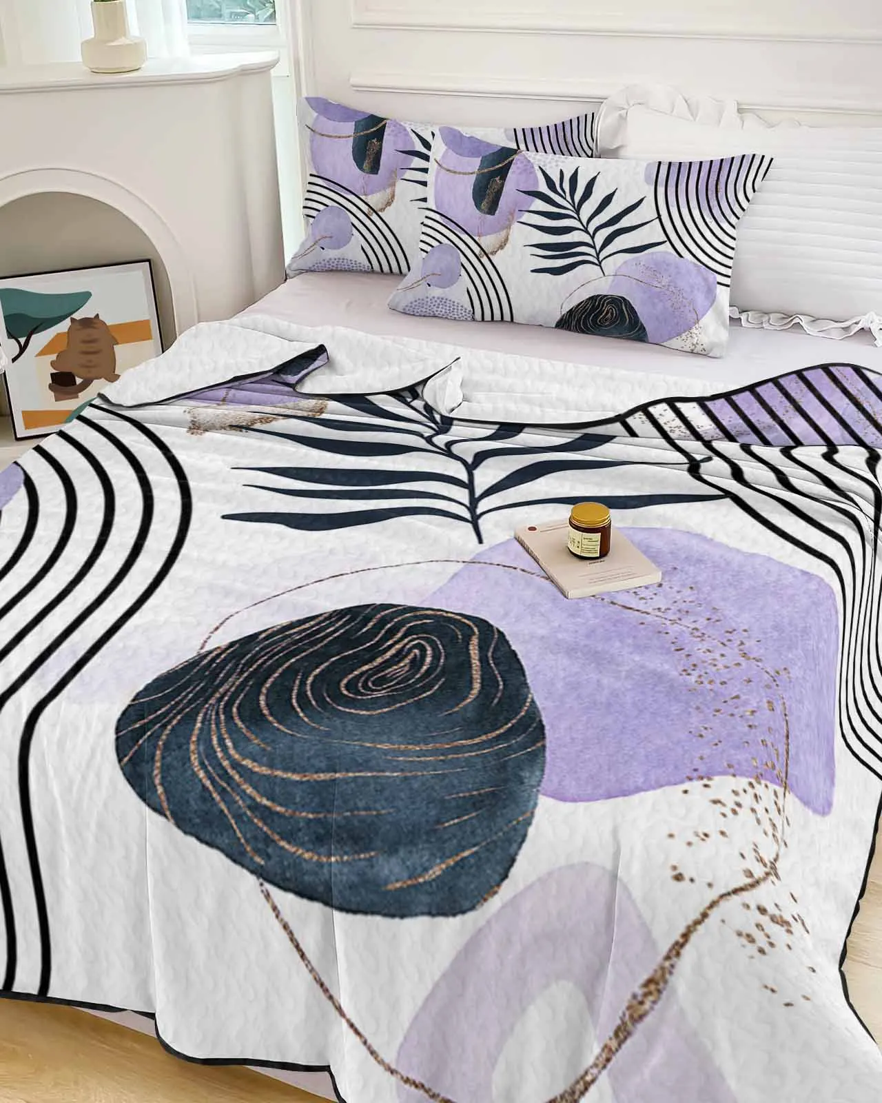 

Abstract Boho Purple Leaves Cooling Blankets Air Condition Comforter Lightweight Summer Quilt for Bed Breathable Soft Thin Quilt