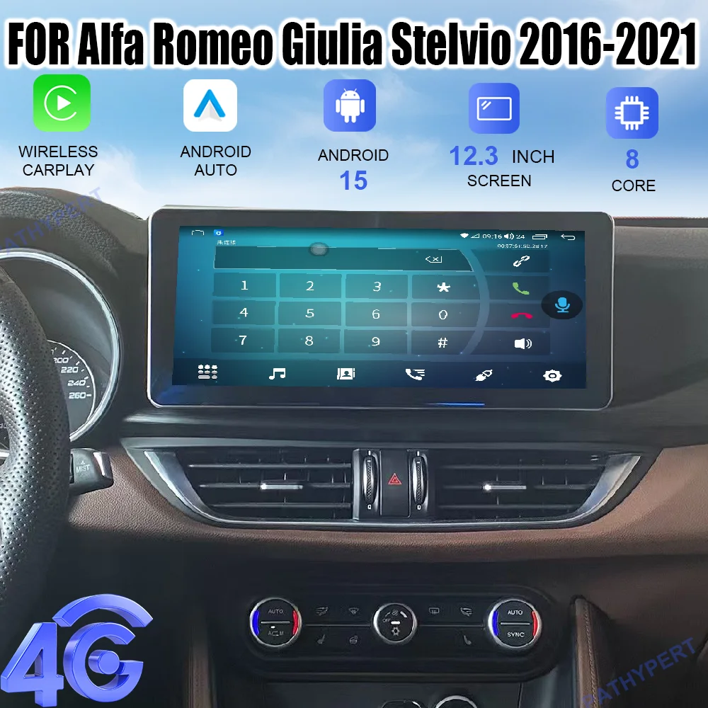 

Android 15 For Alfa Romeo Giulia Stelvio 2016-2021 Wireless CarPlay Car Multimedia Player Radio GPS Navigation Stereo Bluetooth