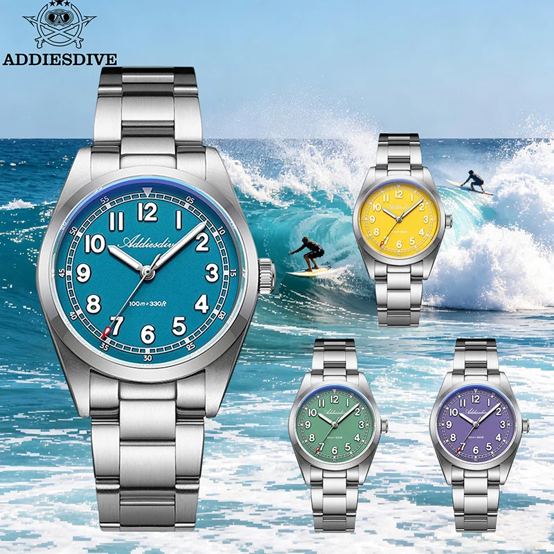 

ADDIESDIVE Men's Quartz Wristwatches 36mm Luxury Sapphire Glass BGW9 Luminous 100m Waterproof Watch 316L Stainless Steel AD2521