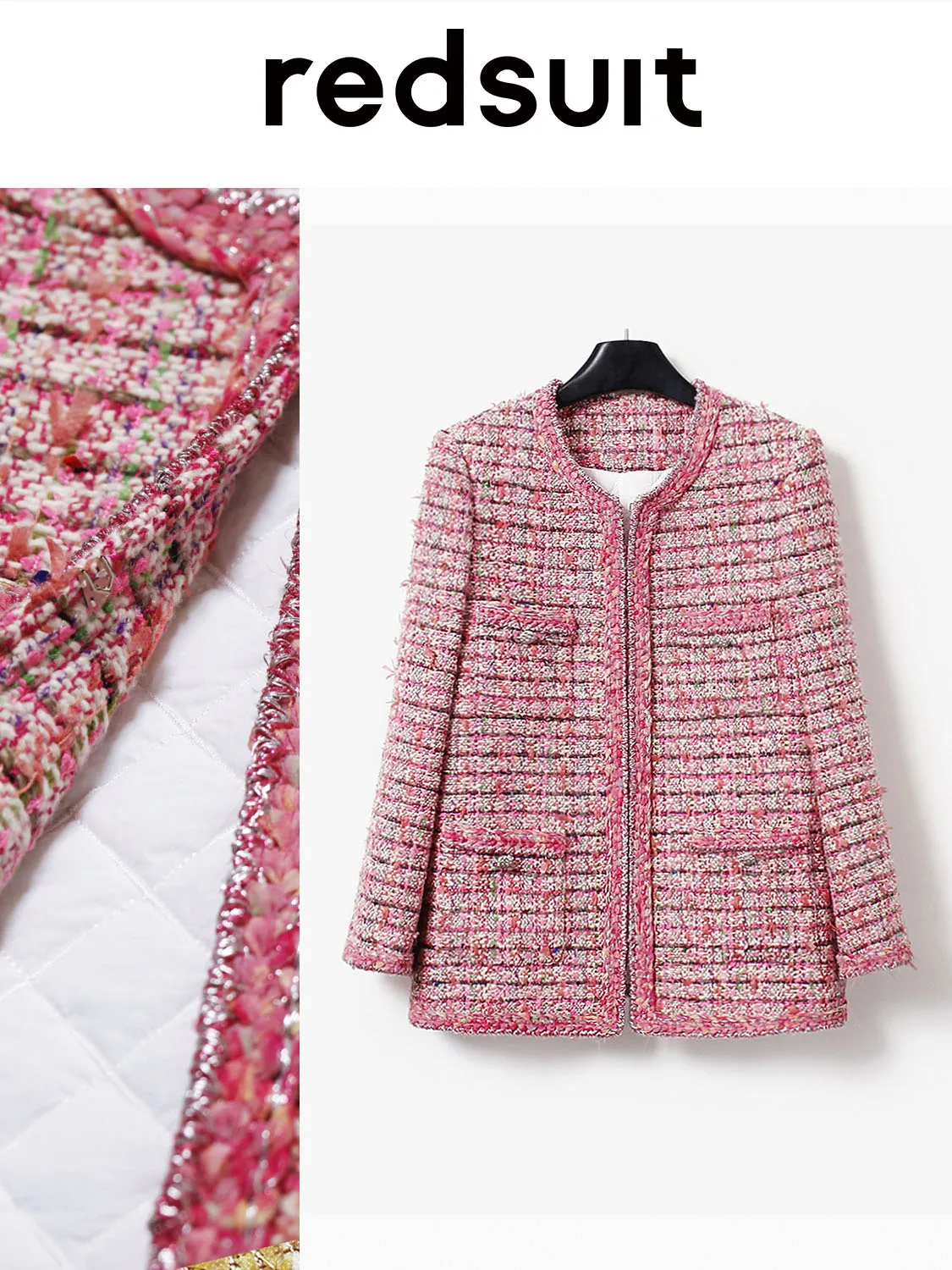 New Winter cotton premium warm slimming elegant pocket pink commuting mid length jacket Custom Size