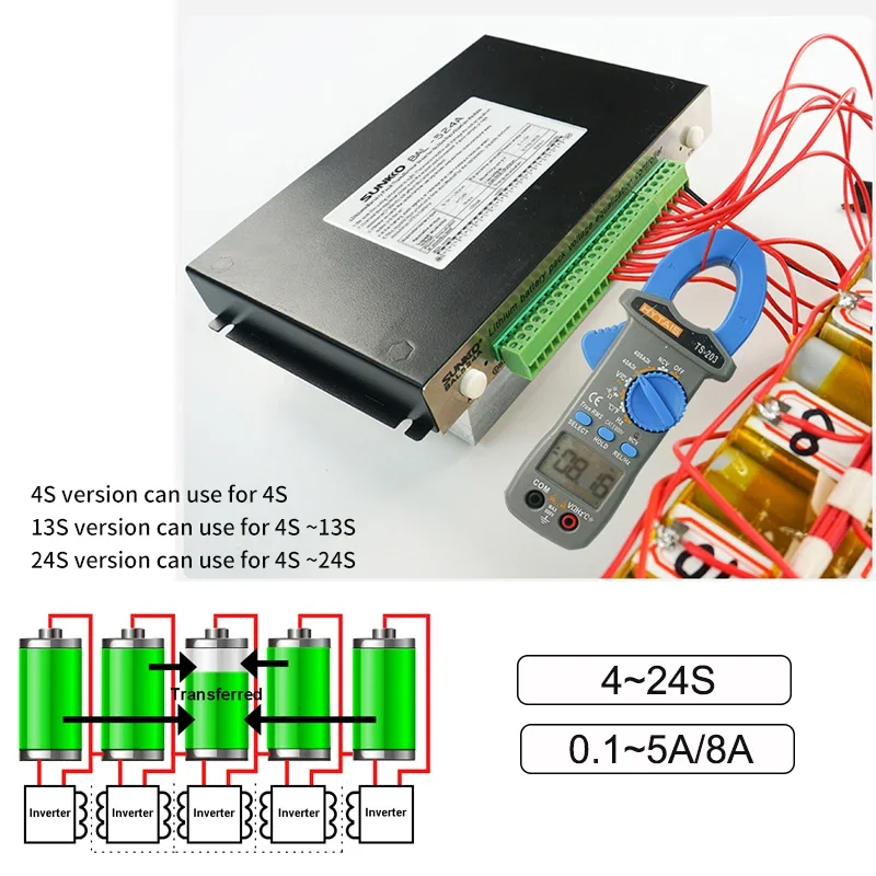 8A 0.01V Active Equalizer Balancer Balance Board 18650 Battery Pack 4S~24S LiFePo4 Li-ion Battery Energy Transfer Metal Case