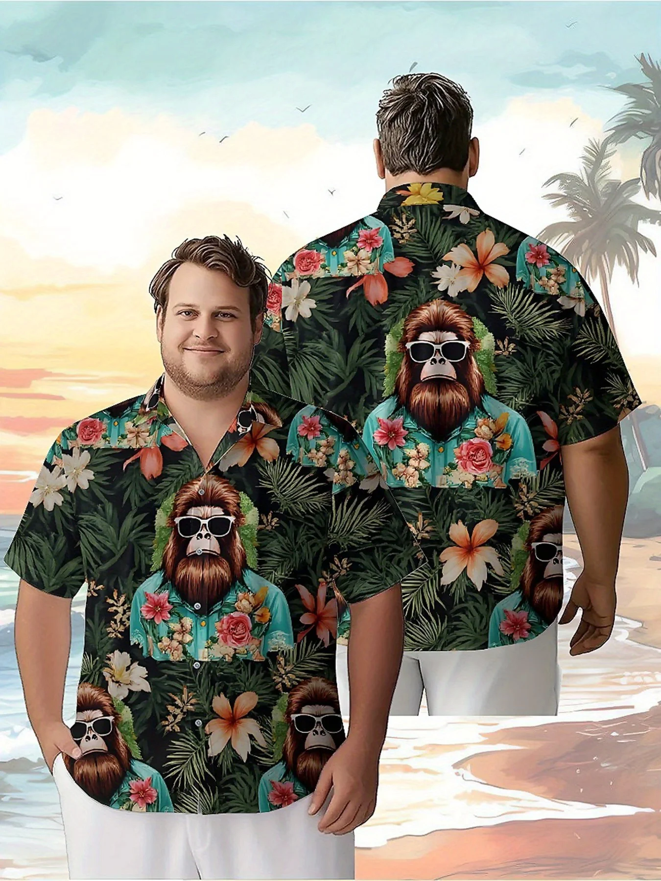

Men's Plus Size Hawaiian Shirts Tropical Style Gorilla Print Pattern,New Summer Fashion Tops,Hip Hop Streetwear