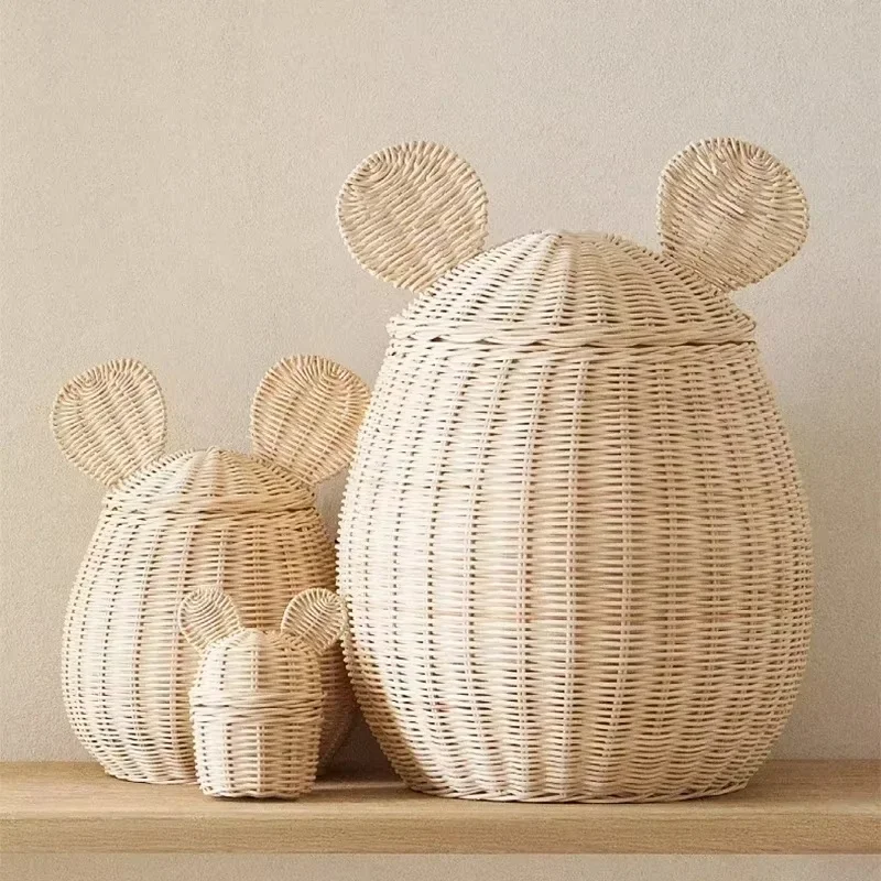 

Nordic Style Handcrafted Rattan Woven Storage Basket Mouse Shaped Toy Storage Box for Decorating Sundries Eco-Friendly Basket