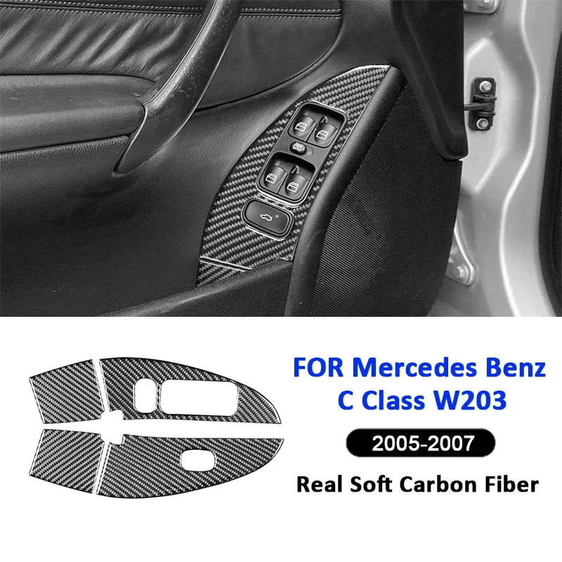 

Carbon Fiber Car Power Window Lifter Switch Buttons Panel Frame Trim Decoration Sticker For Mercedes Benz C Class W203 2005-2007