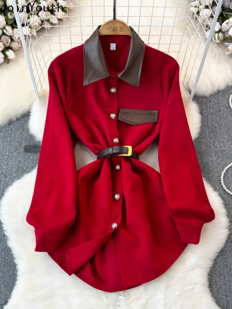 Fashion Korean Blouse Women Clothing Turndown Collar Long Sleeve Slim Waist Shirts Tops Loose Vintage Corduroy Camisas De Mujer