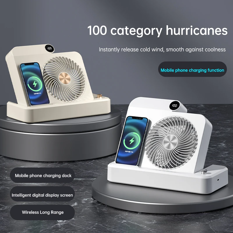 

Desk Fan Portable Mini Rechargeable Fan Foldable Adjustable Angle Electric Fan Wireless Charge for Phone Small Quiet Desktop Fan