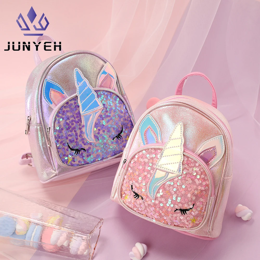 Cartoon Unicorn Backpack Sequined Laser PU Children's Shoulder Bag Cute Fashion Kindergarten Schoolbag For Kids Gift 3+ Years